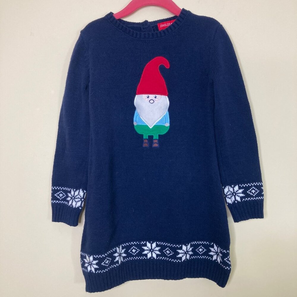 Jingles & Joy Christmas Sweater Dress Girls Large 6x Gnome Fair Isle Snowflake